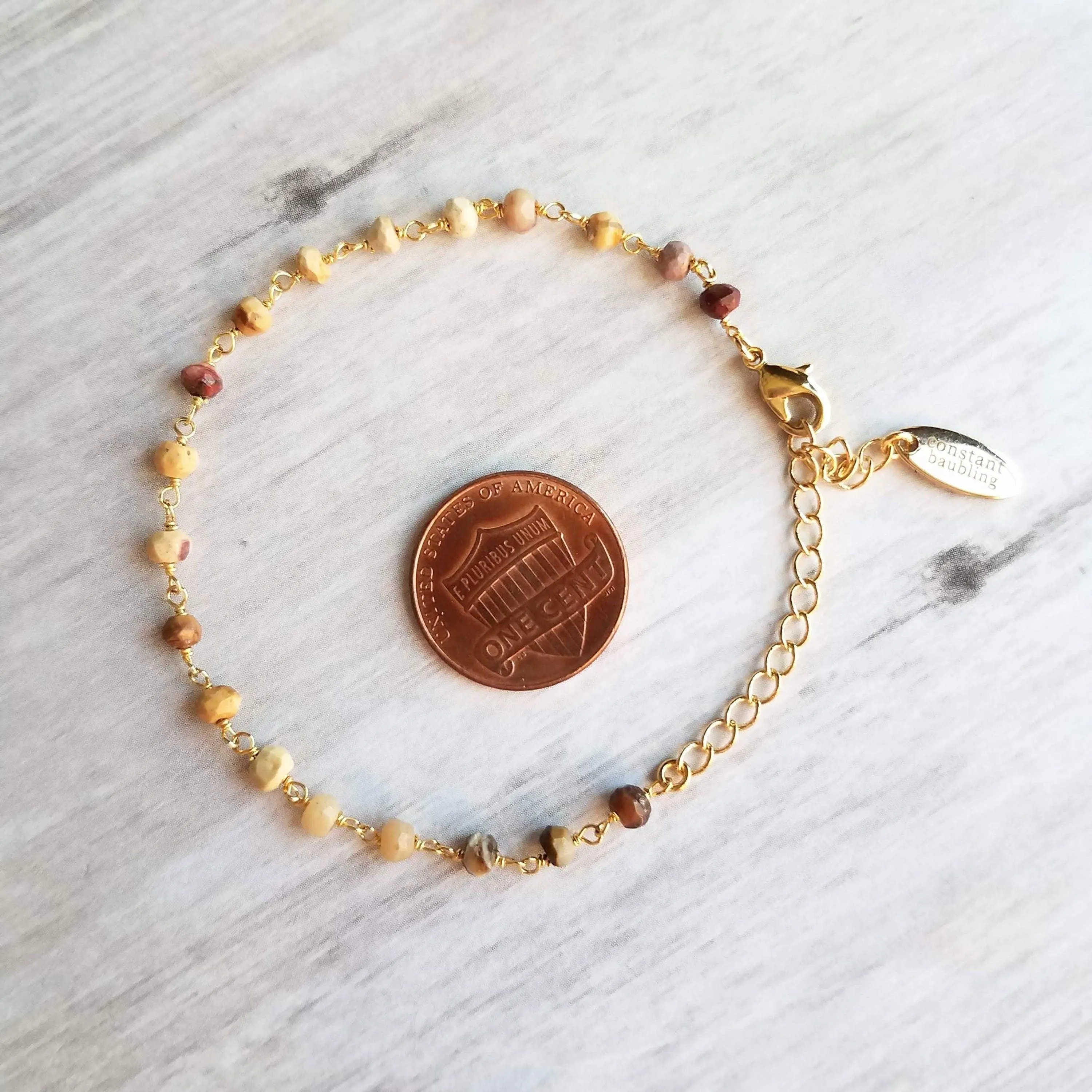 Mookaite Stone Bracelet, gemstone bracelet, small stone chain, rosary chain, mookaite bracelet, mookaite chain, Earth tone colors gold chain