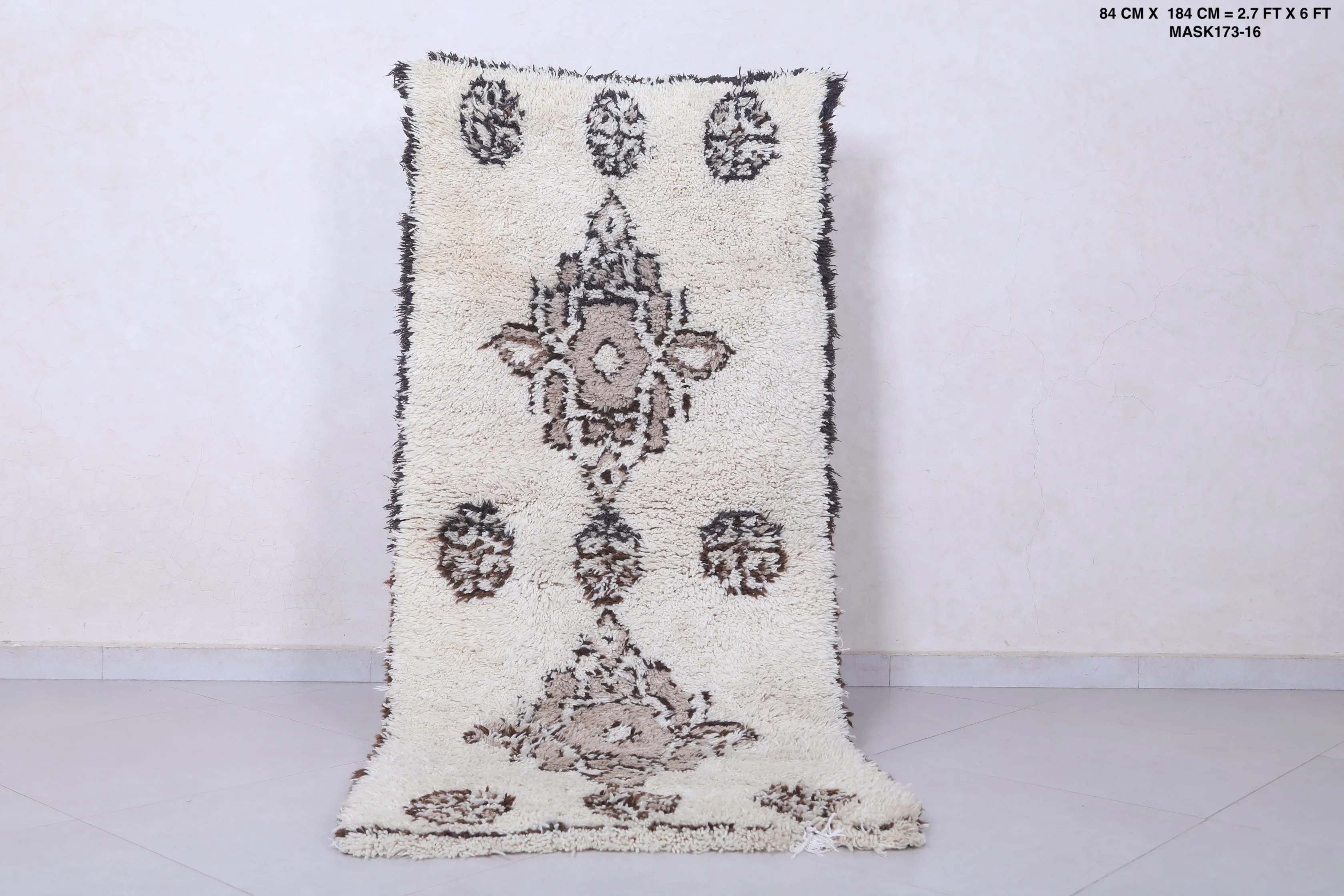 Moroccan Berber Rug - Intricate Neutral Pattern 2.7ft x 6ft