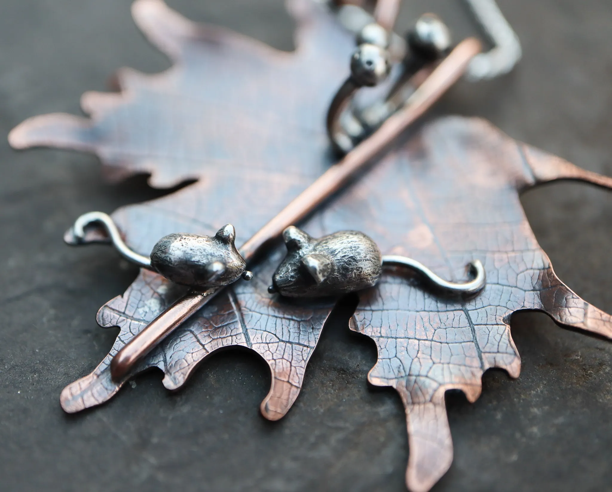 Mother and Baby Mouse Maple Leaf Necklace