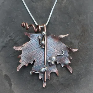 Mother and Baby Mouse Maple Leaf Necklace