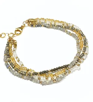 Multi-strand Gemstone Dainty Beaded Bracelet Citrine Labradorite Moonstone Pyrite