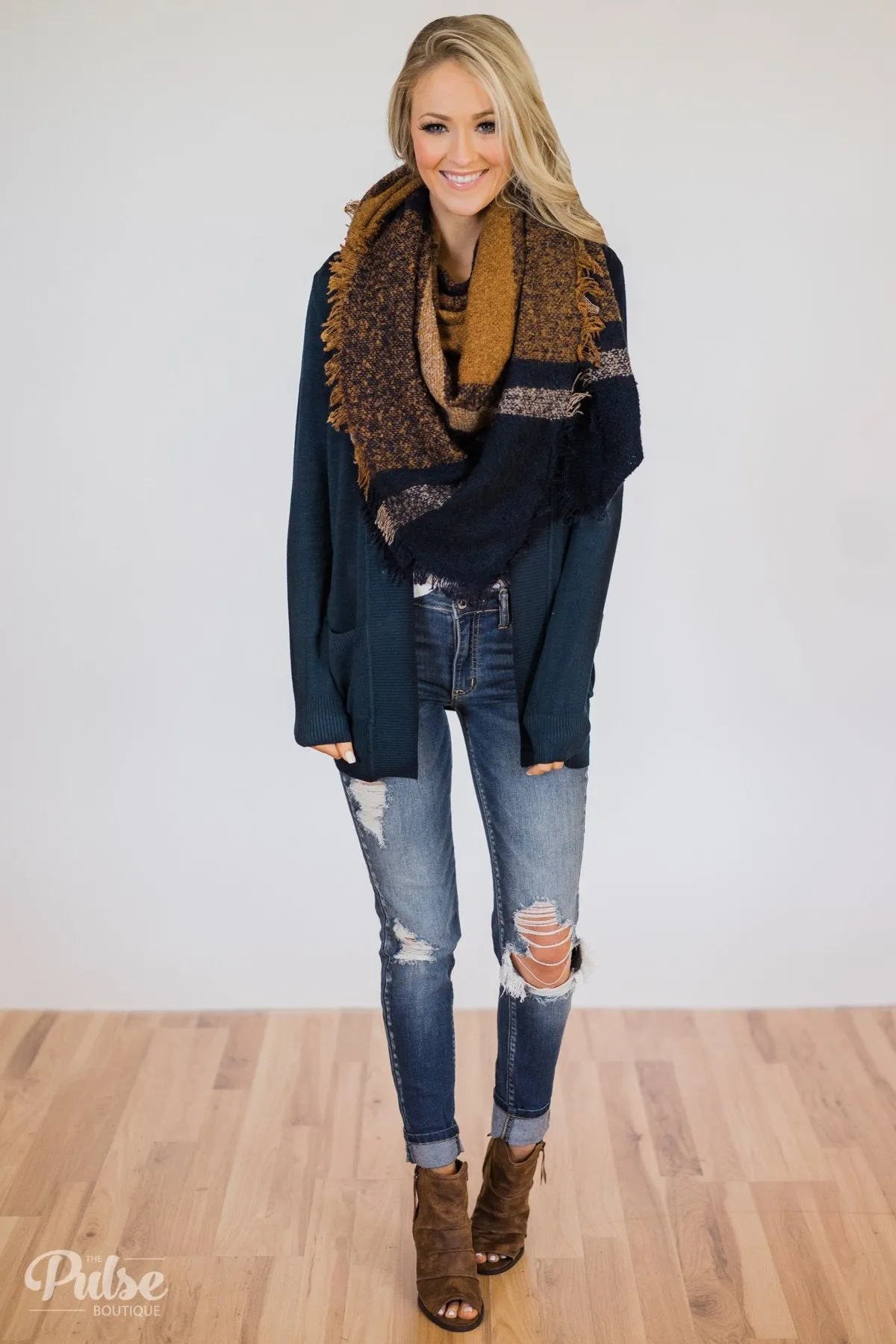 Must Have Blanket Scarf- Navy & Tan
