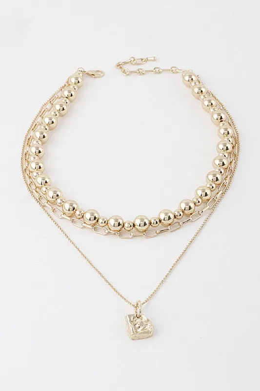 Nugget Charm Multi Layered Necklace - Gold