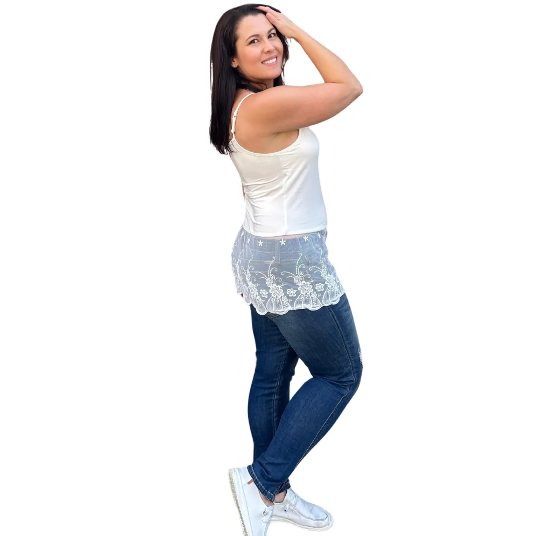 Off White Lace Tank Top Extender with Built in Shelf Bra