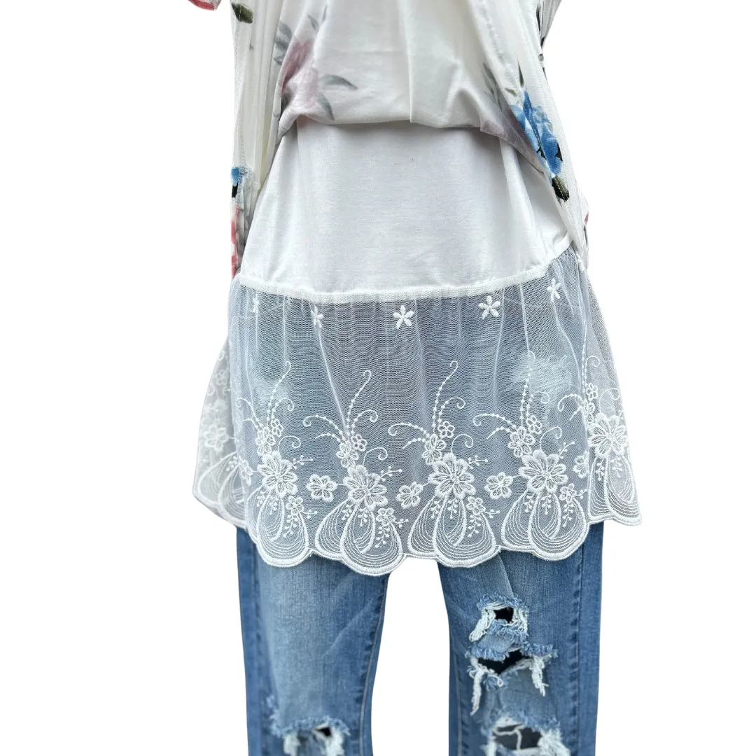 Off White Lace Tank Top Extender with Built in Shelf Bra
