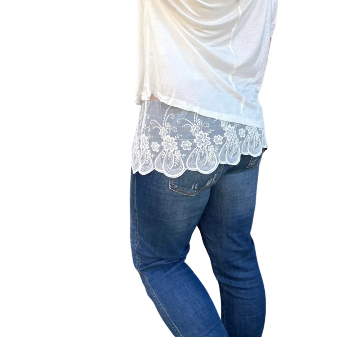 Off White Lace Tank Top Extender with Built in Shelf Bra