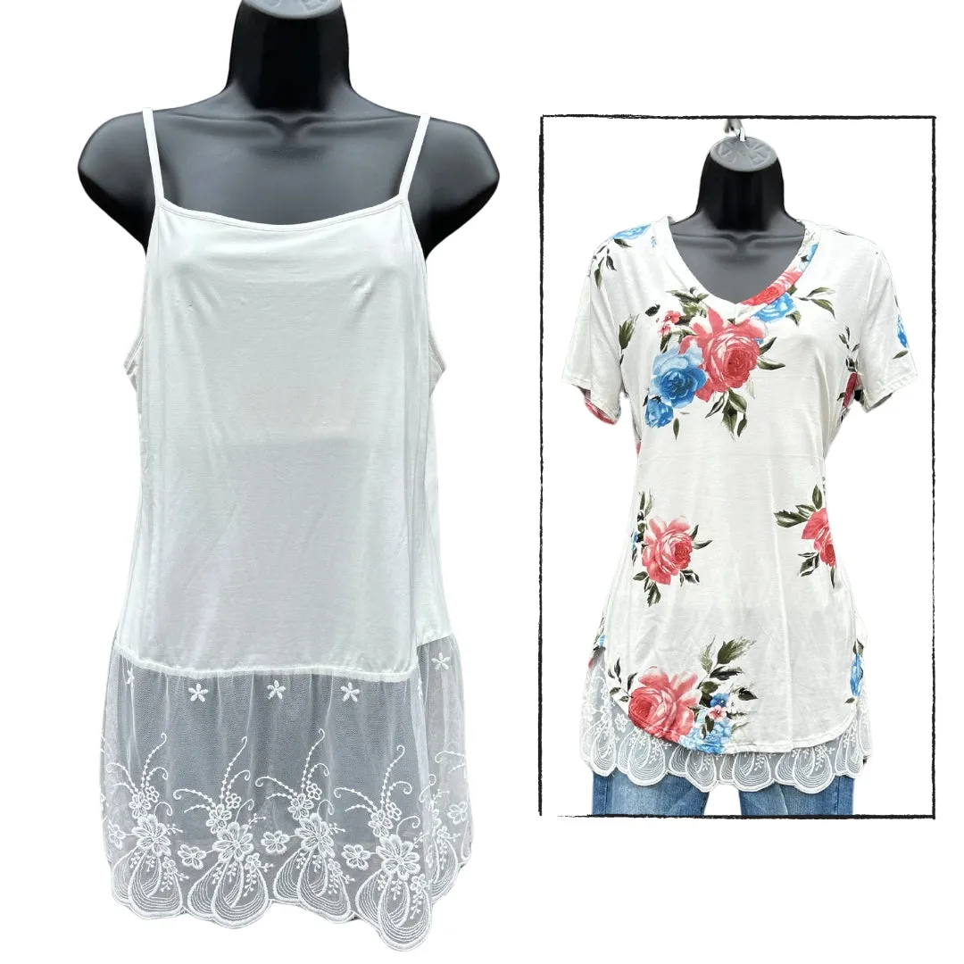 Off White Lace Tank Top Extender with Built in Shelf Bra
