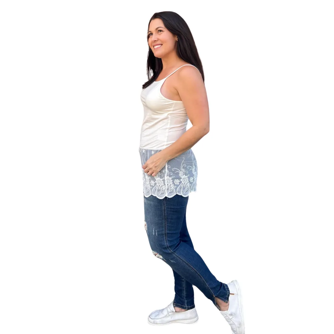 Off White Lace Tank Top Extender with Built in Shelf Bra