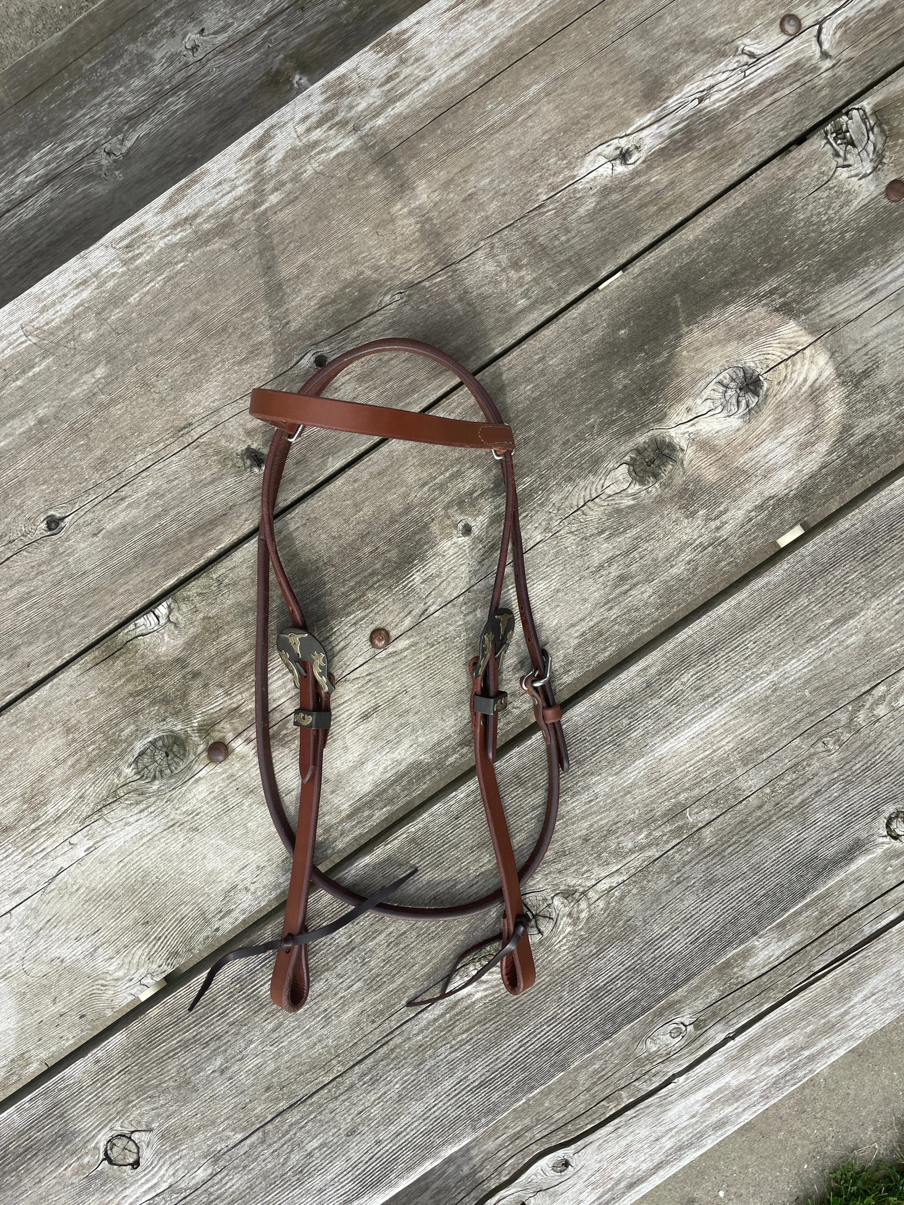 Oiled Harness Browband Headstall With Heritage Steer Buckle