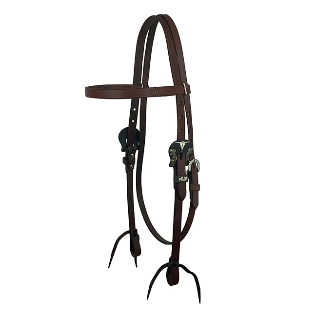 Oiled Harness Browband Headstall With Heritage Steer Buckle