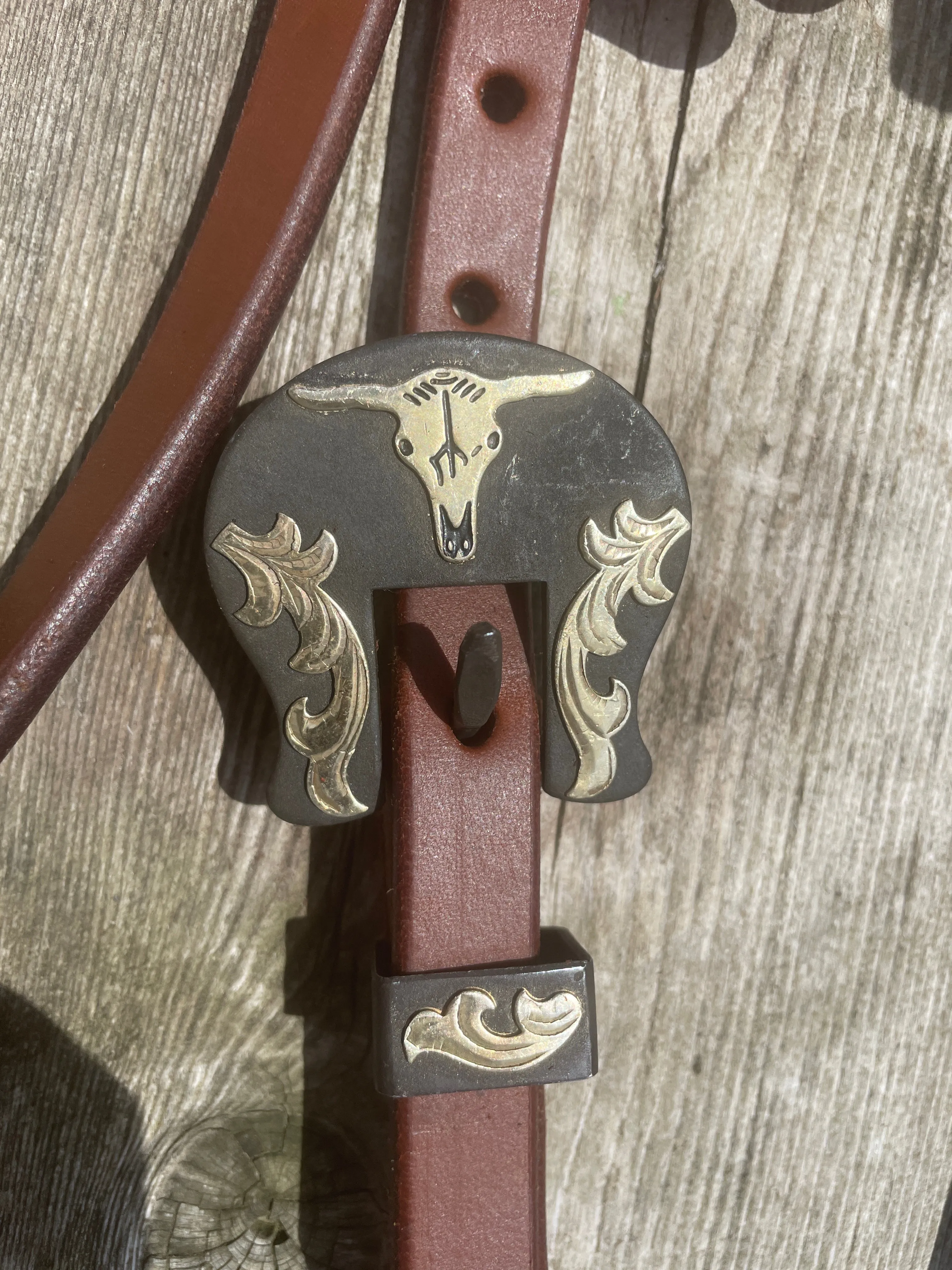 Oiled Harness Browband Headstall With Heritage Steer Buckle