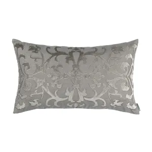 Olivia Lg Rect Pillow Lt Grey Linen / Lt Grey Matte Velvet Applique 18X30 (Insert Included)
