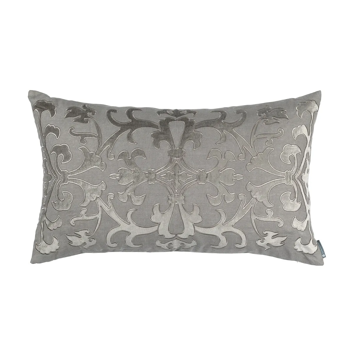 Olivia Lg Rect Pillow Lt Grey Linen / Lt Grey Matte Velvet Applique 18X30 (Insert Included)