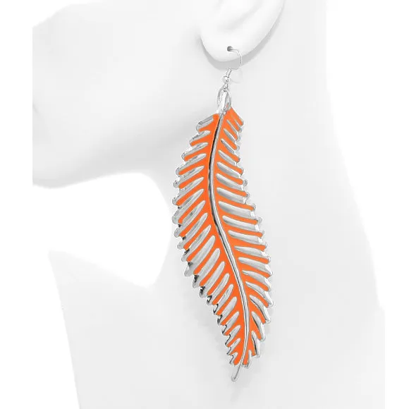 Orange Long Curvy Leaf Earrings