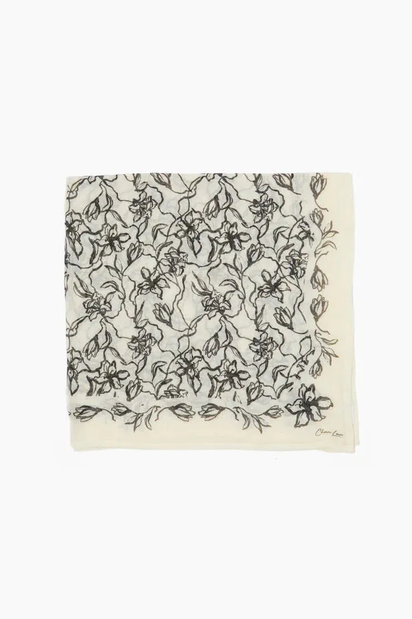 PAINTERLY FLORAL PRINT BANDANA- EGRET