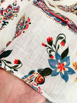 Paisley Floral Handkerchief Light Weight 100% Linen Fabric By The Yard/CL1107