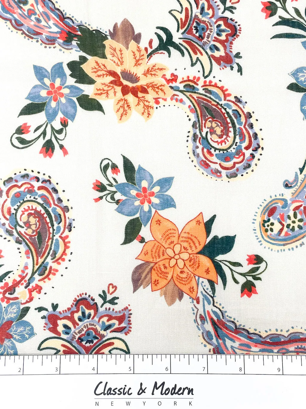 Paisley Floral Handkerchief Light Weight 100% Linen Fabric By The Yard/CL1107