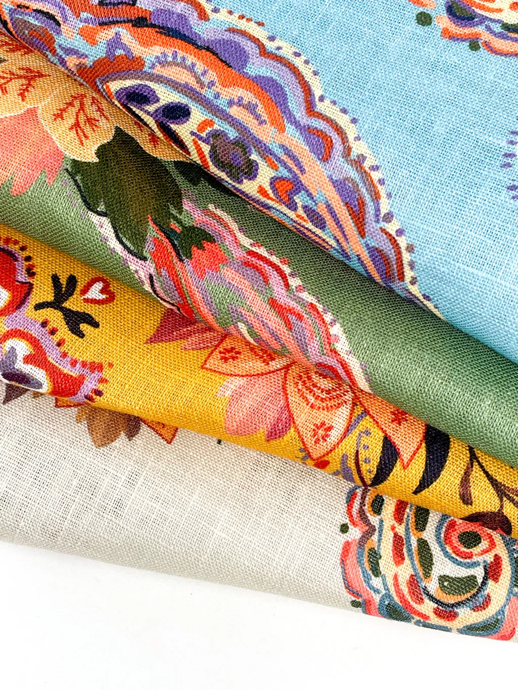 Paisley Floral Handkerchief Light Weight 100% Linen Fabric By The Yard/CL1107