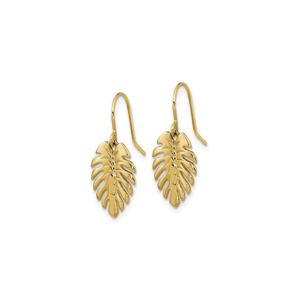 Palm Leaf Dangle Earrings (14K)
