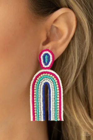 Paparazzi Rainbow Remedy - Dark Pink Multi Seed Bead Earrings