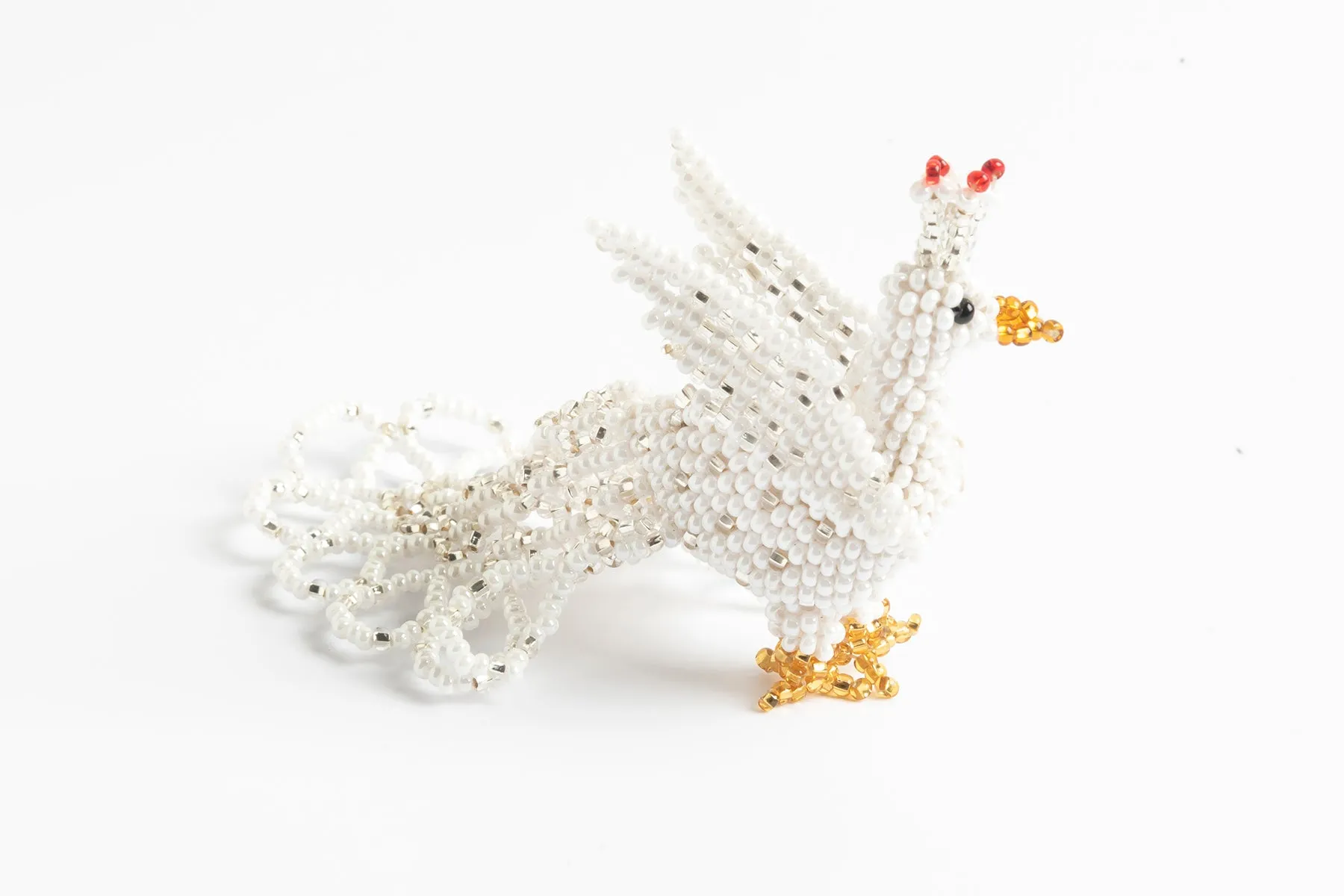 Peacock: small; white and silver