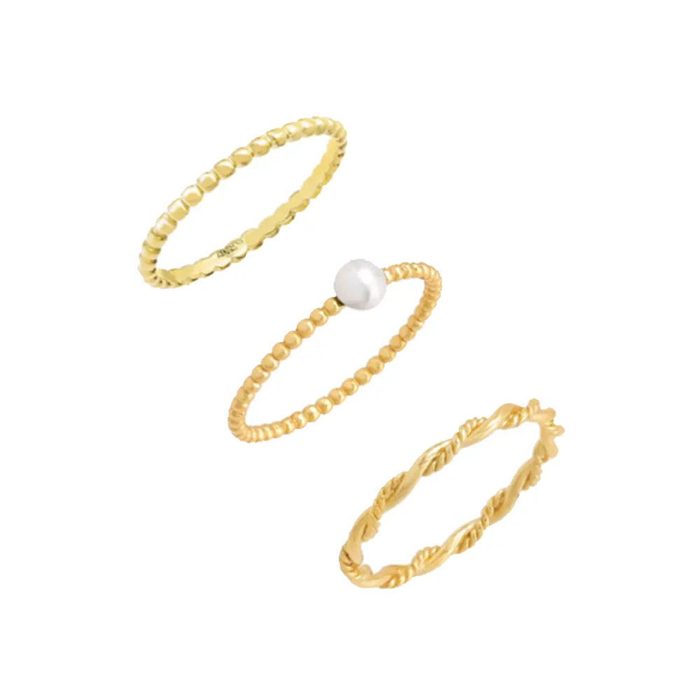 Pearl & Solid Ring Combo Set