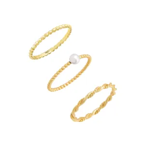 Pearl & Solid Ring Combo Set