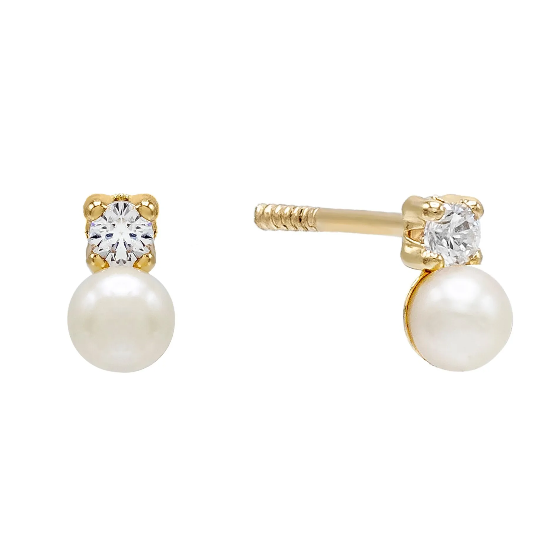 Pearl CZ Stud Earring 14K