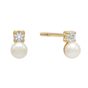 Pearl CZ Stud Earring 14K