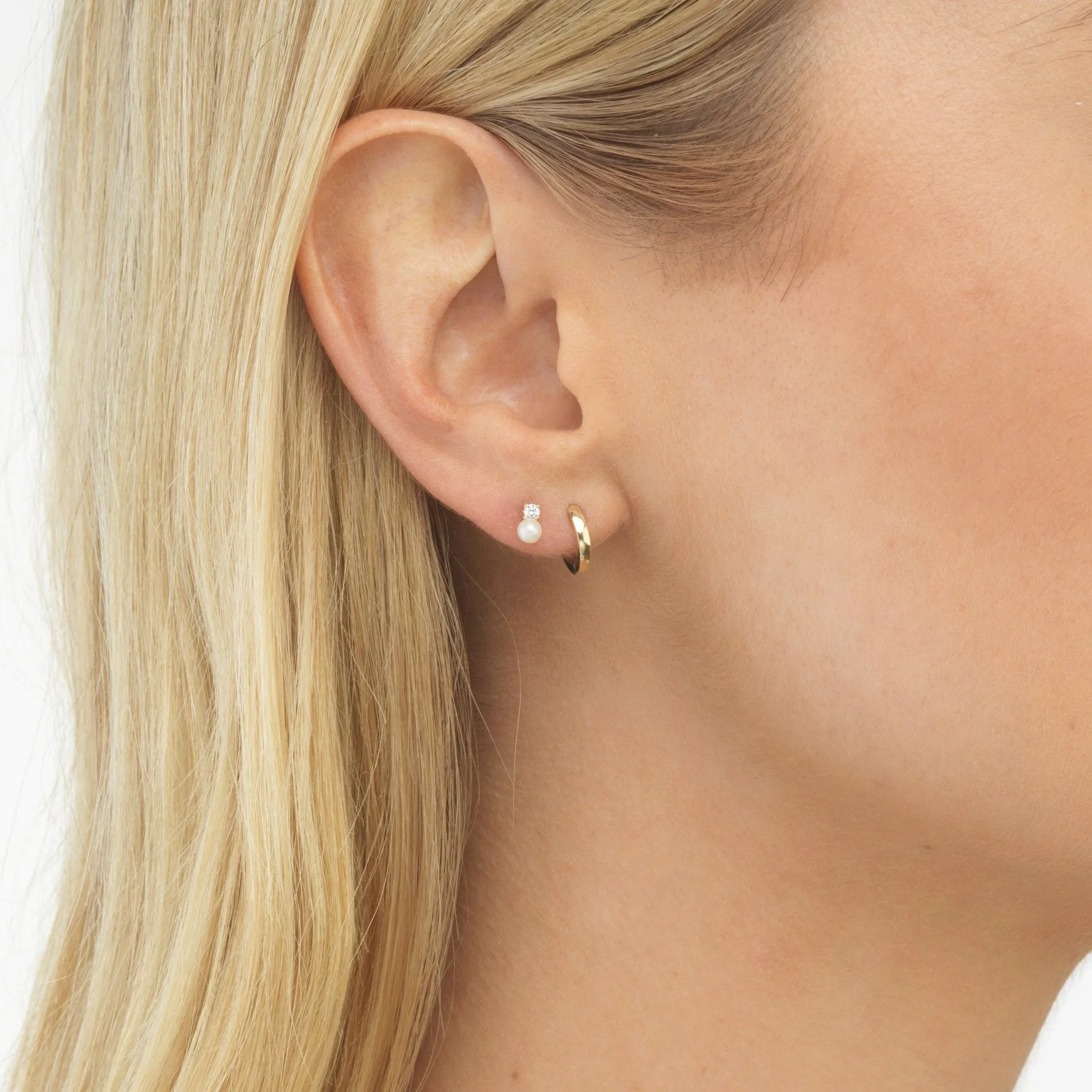 Pearl CZ Stud Earring 14K