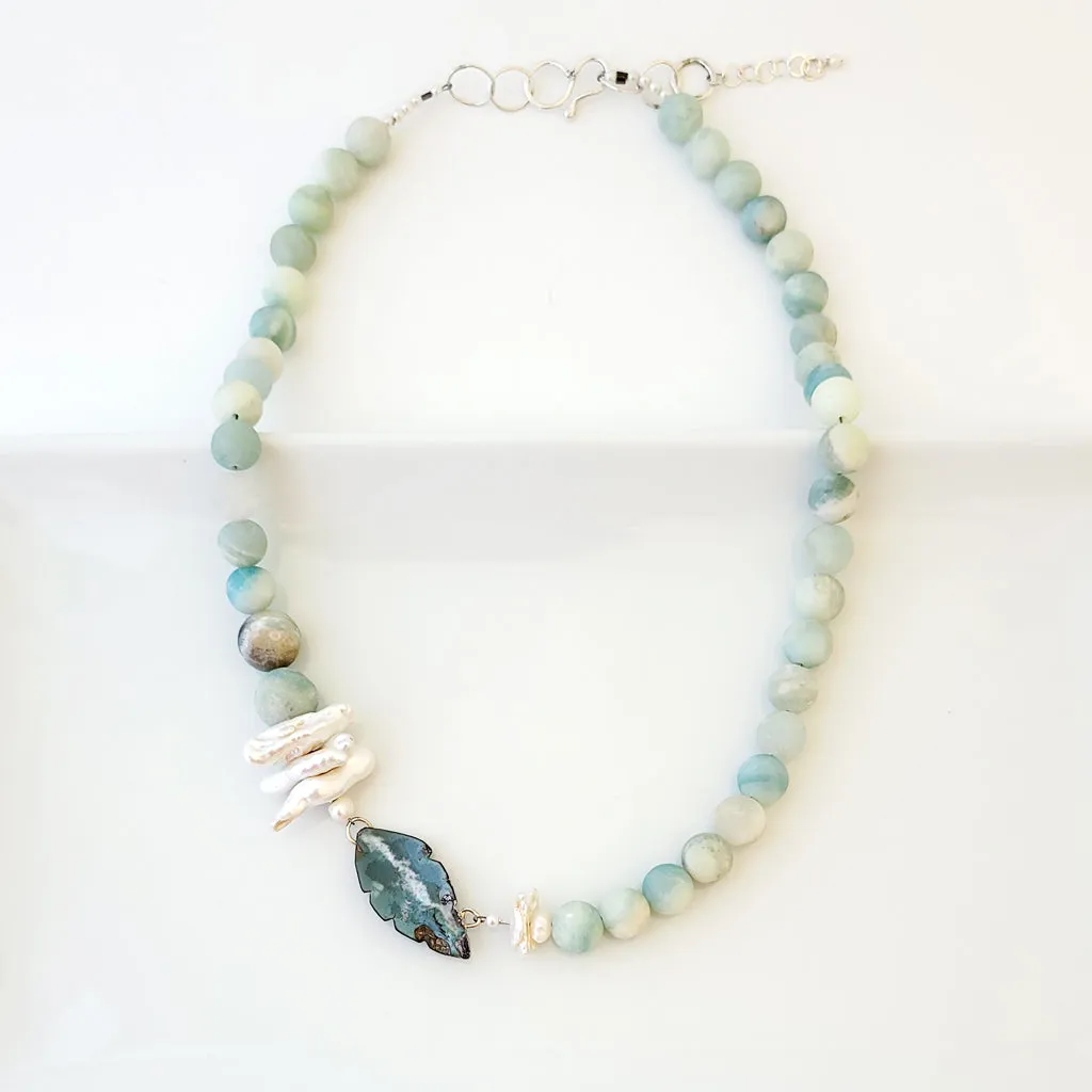 Pearly Aqua Blues - One of a Kind - Necklace