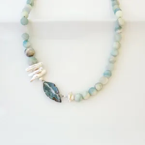 Pearly Aqua Blues - One of a Kind - Necklace