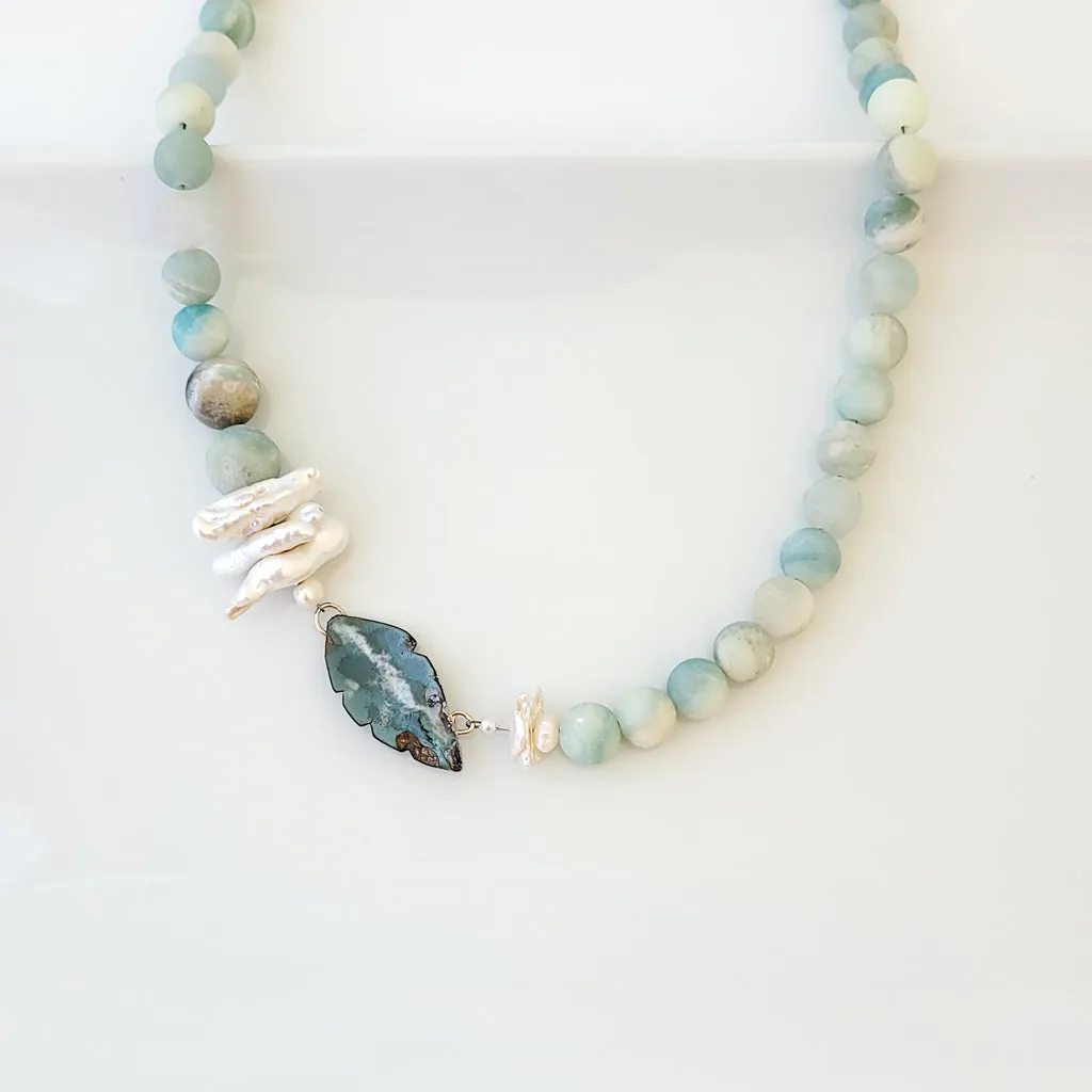 Pearly Aqua Blues - One of a Kind - Necklace
