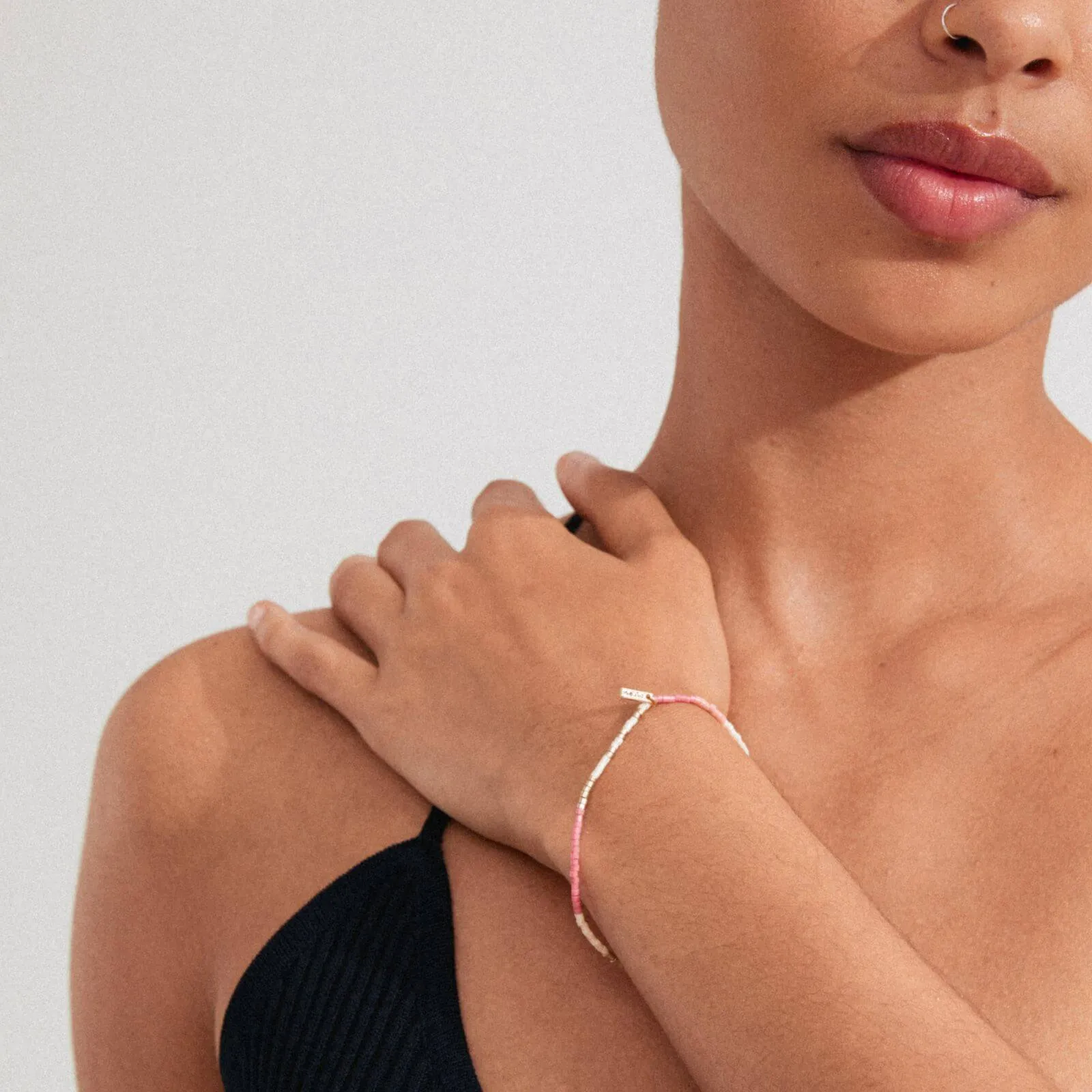 Pilgrim Alison Gold Pink Dainty Glass Bead Bracelet