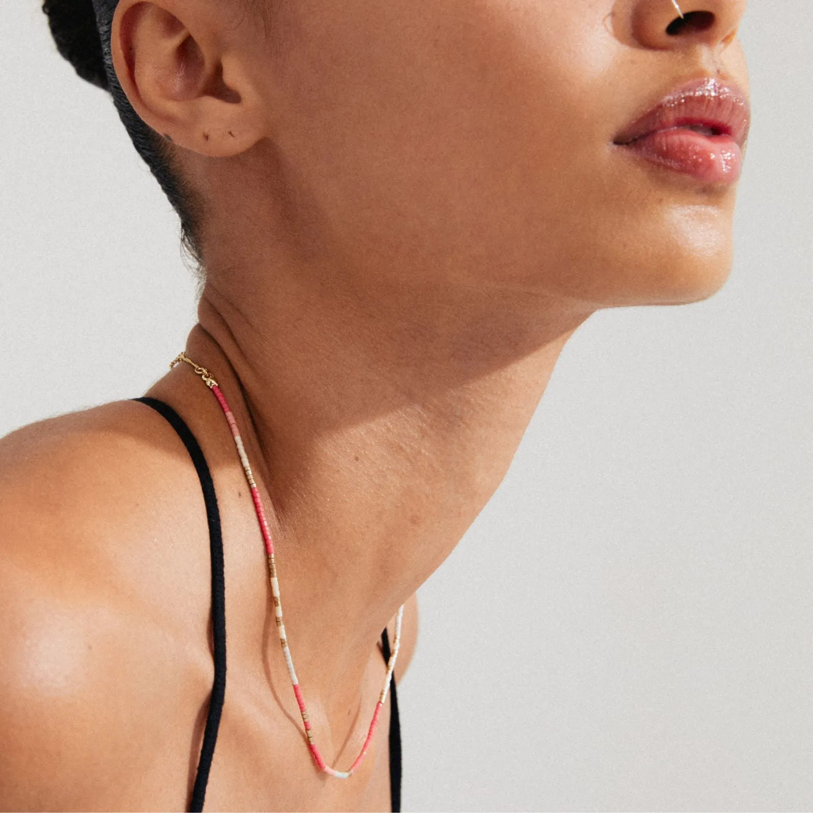 Pilgrim Alison Gold Rose Pink Dainty Bead Necklace