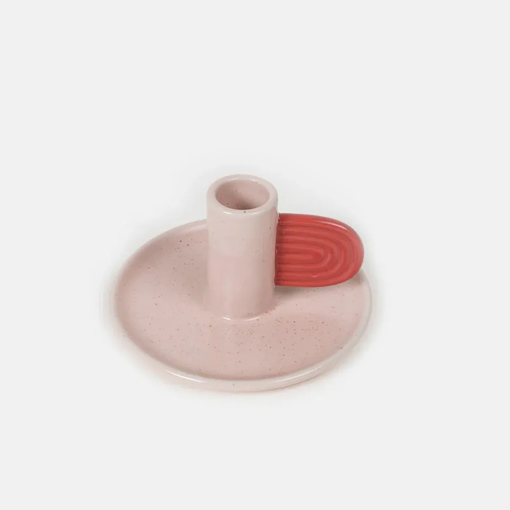 Pink/Red Hand Painted Stoneware Candle Holder