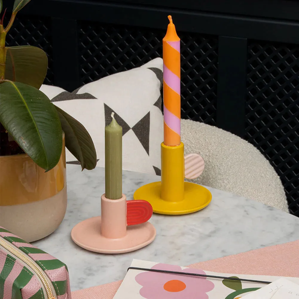 Pink/Red Hand Painted Stoneware Candle Holder