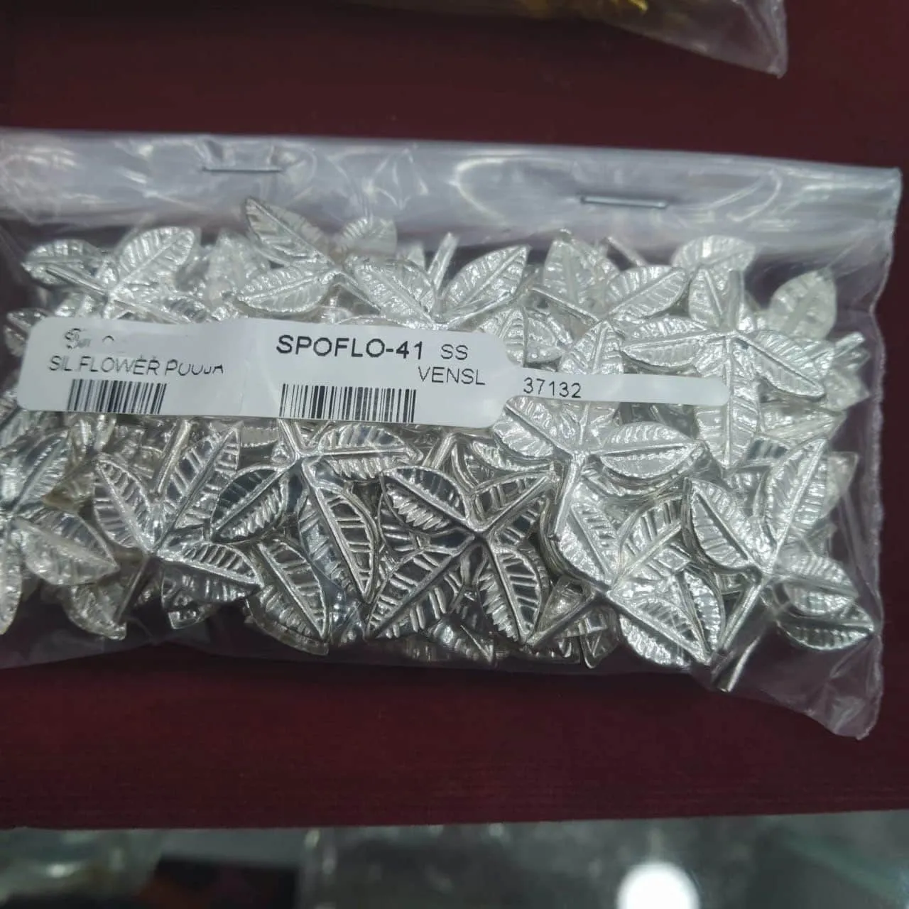 Pooja leaf in Silver,bilva leaf in silver,pure silver return gift,thulasi bilva leaf,tulasi,Thulasi leaf silver, Set of 10 -NIHIRA