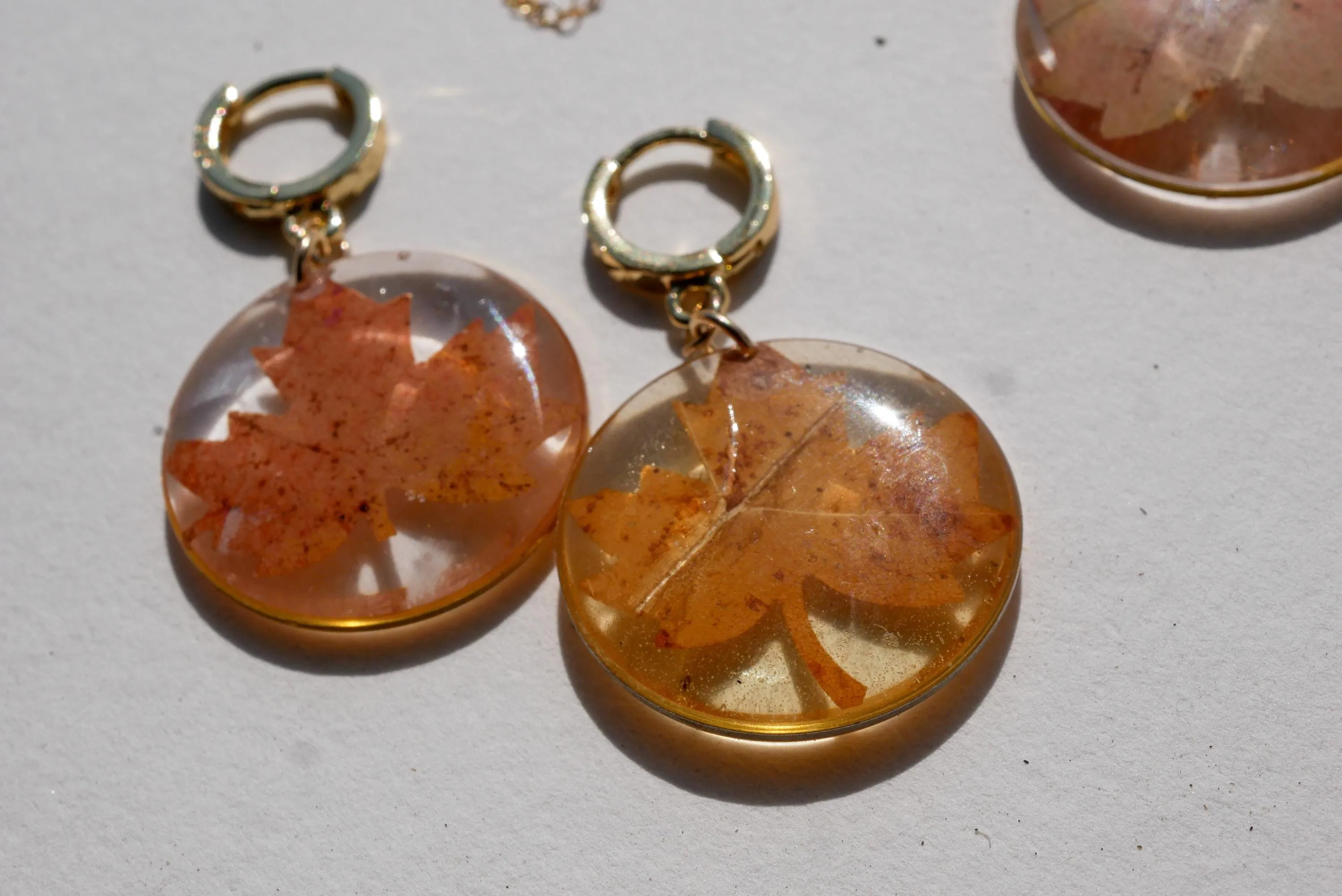 Pressed Maple Leaf Earrings – Real Maple Leaves on Gold-Fill or Sterling Silver Huggies
