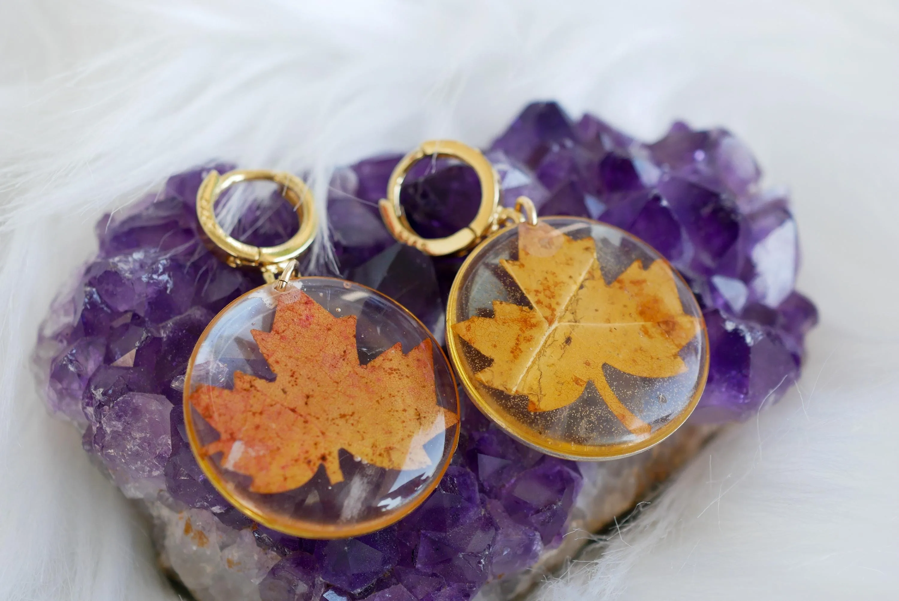Pressed Maple Leaf Earrings – Real Maple Leaves on Gold-Fill or Sterling Silver Huggies