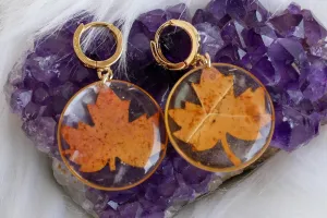 Pressed Maple Leaf Earrings – Real Maple Leaves on Gold-Fill or Sterling Silver Huggies