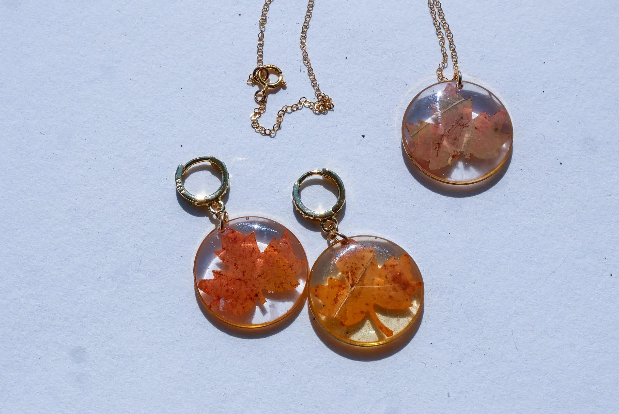 Pressed Maple Leaf Earrings – Real Maple Leaves on Gold-Fill or Sterling Silver Huggies