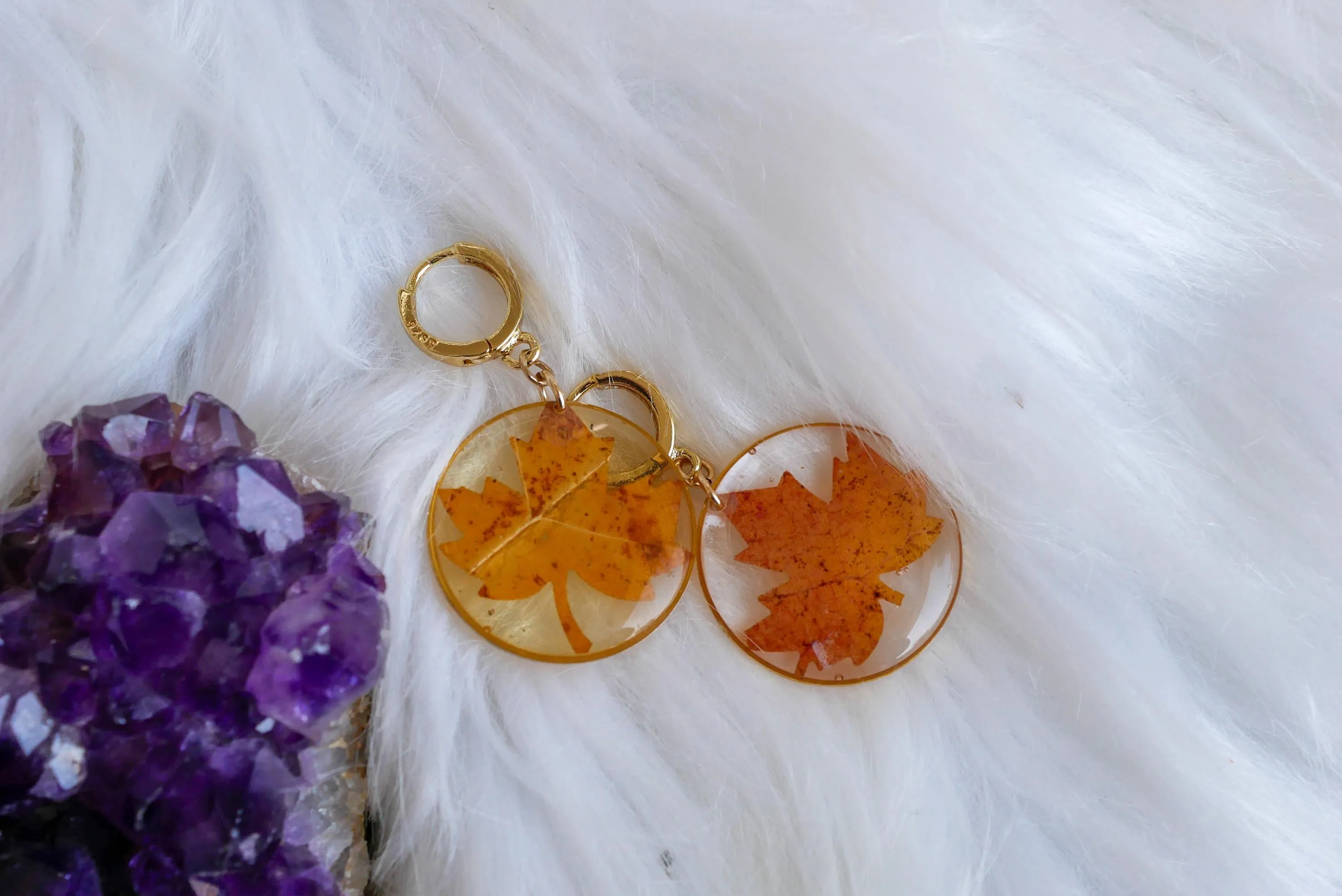 Pressed Maple Leaf Earrings – Real Maple Leaves on Gold-Fill or Sterling Silver Huggies