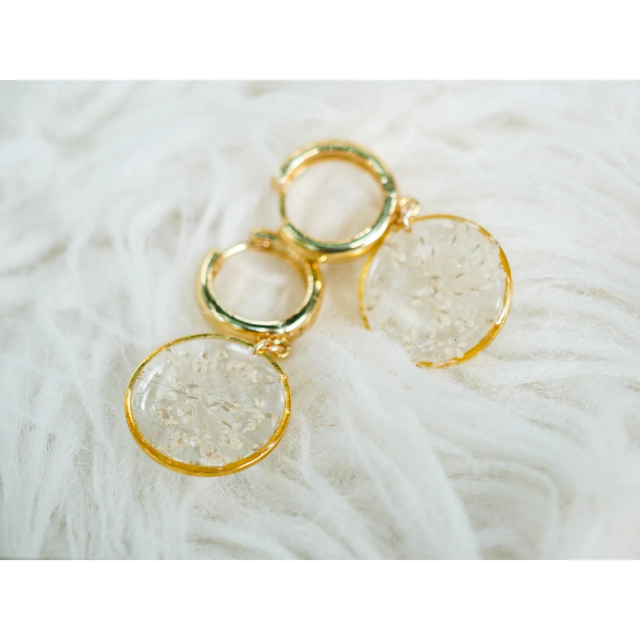 Pressed Queen Anne’s lace Flower CZ Huggies