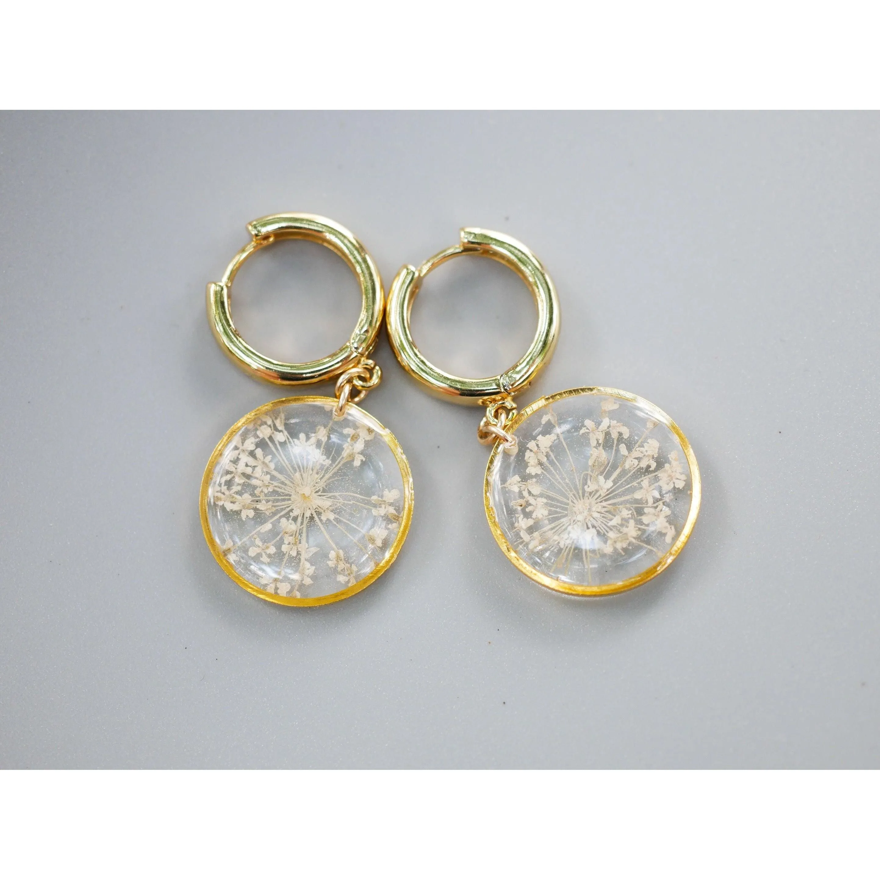 Pressed Queen Anne’s lace Flower CZ Huggies