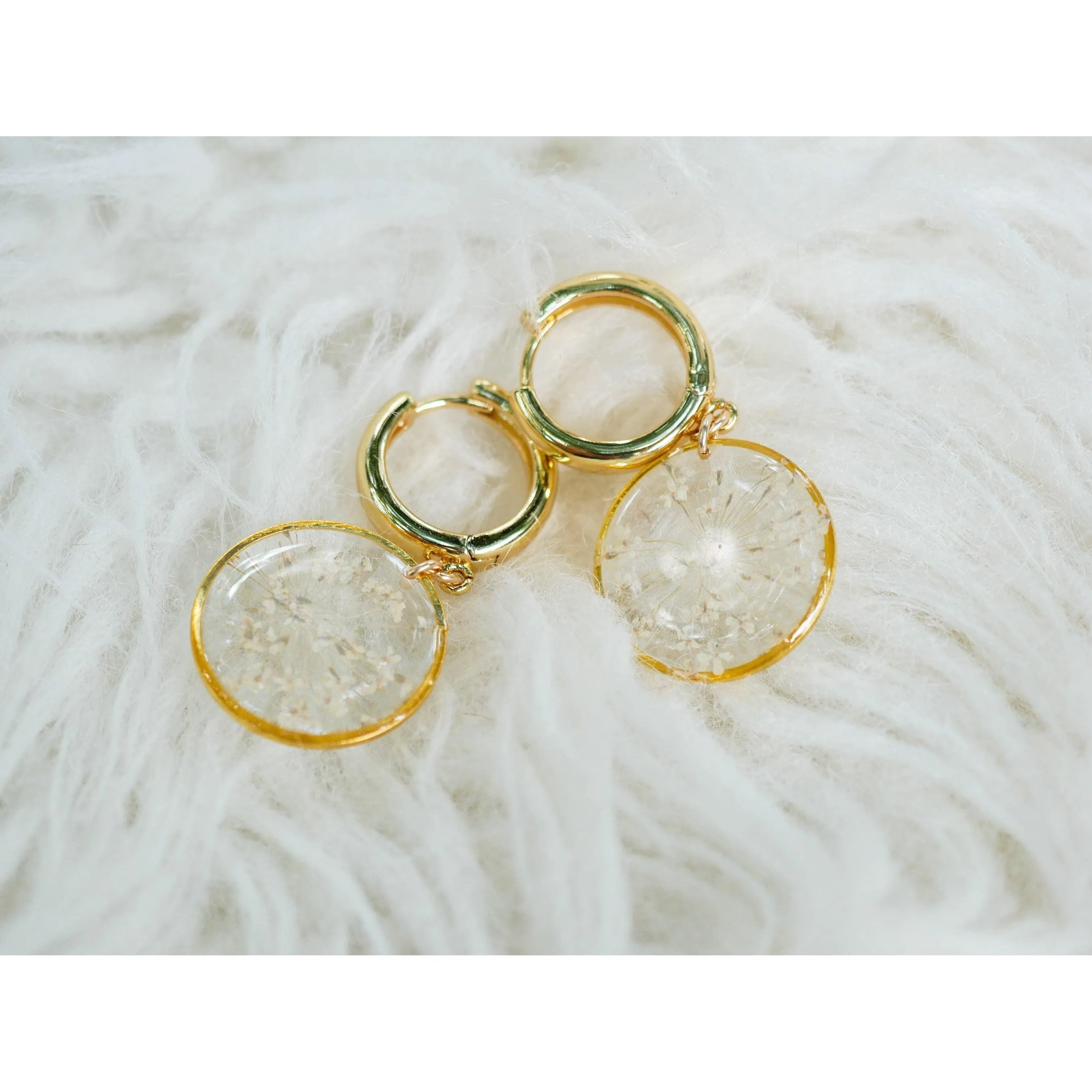 Pressed Queen Anne’s lace Flower CZ Huggies