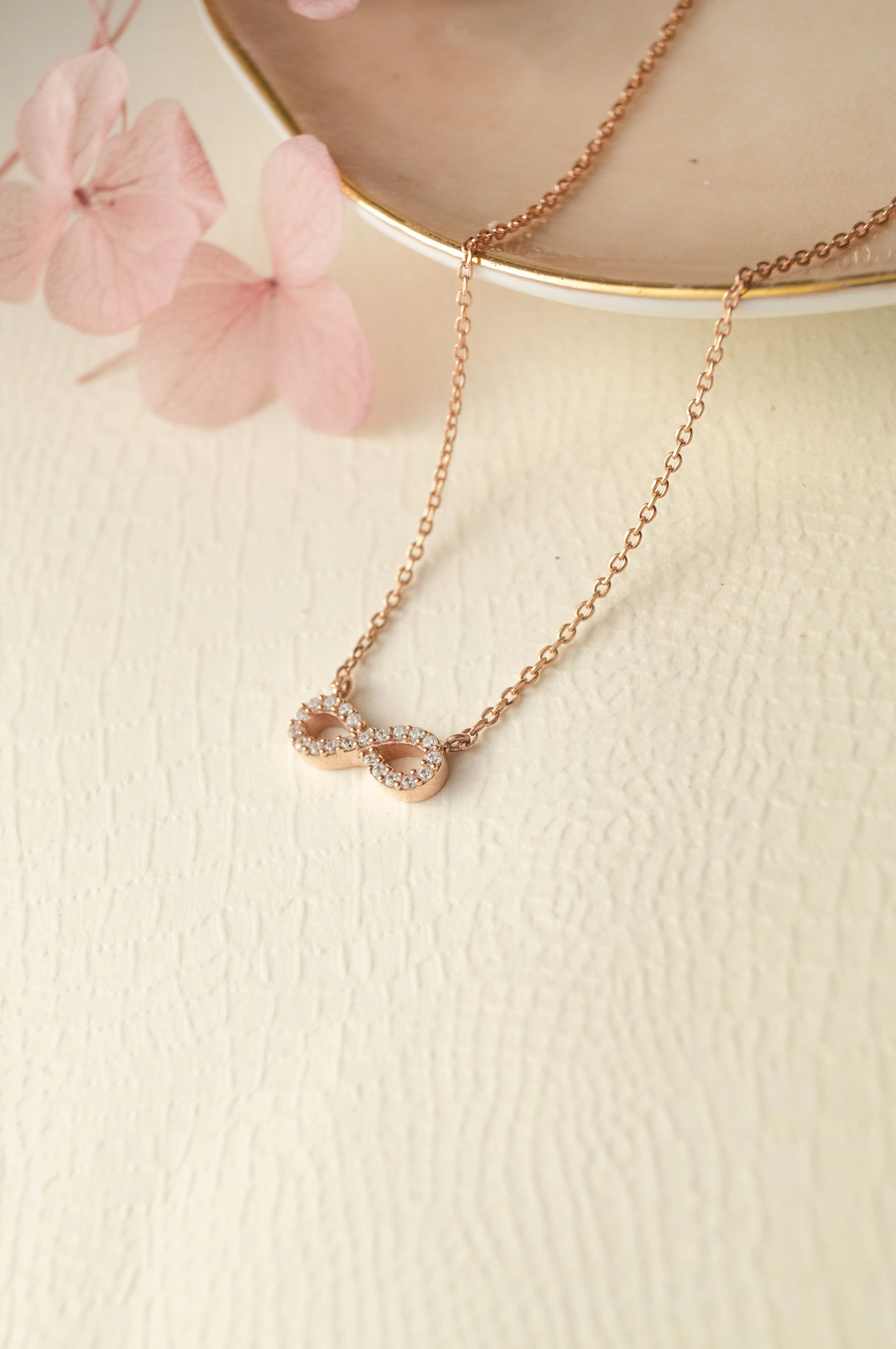 Pretty Tiny Infinity Rose Gold Plated Sterling Silver Chain Necklace