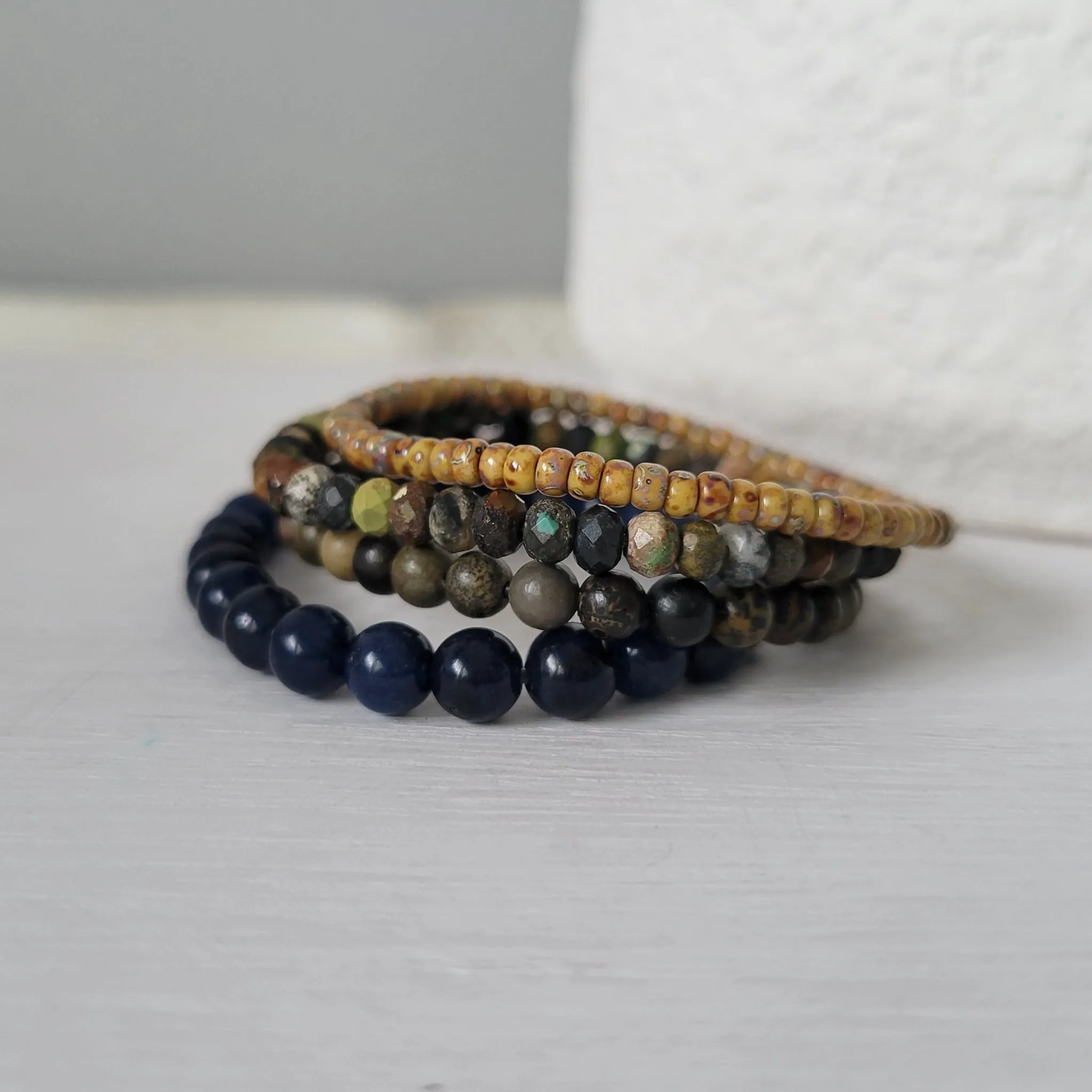 "Forest" Natural Stone Bead Bracelet - Set of 3 or Alone