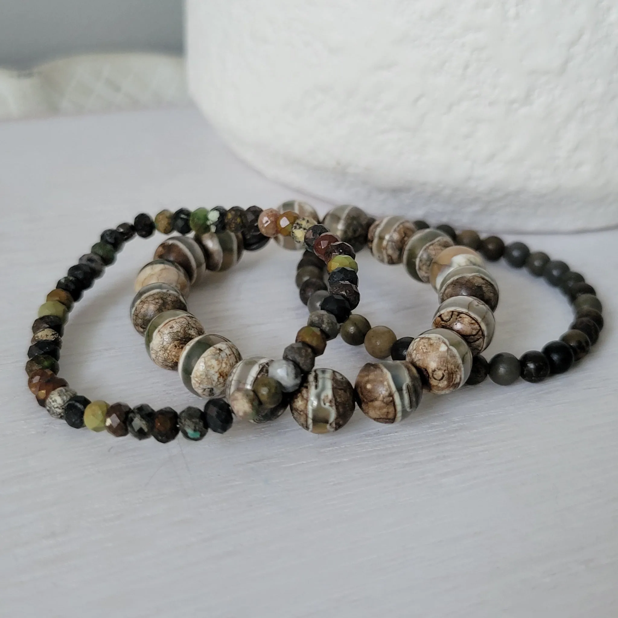 "Forest" Natural Stone Bead Bracelet - Set of 3 or Alone