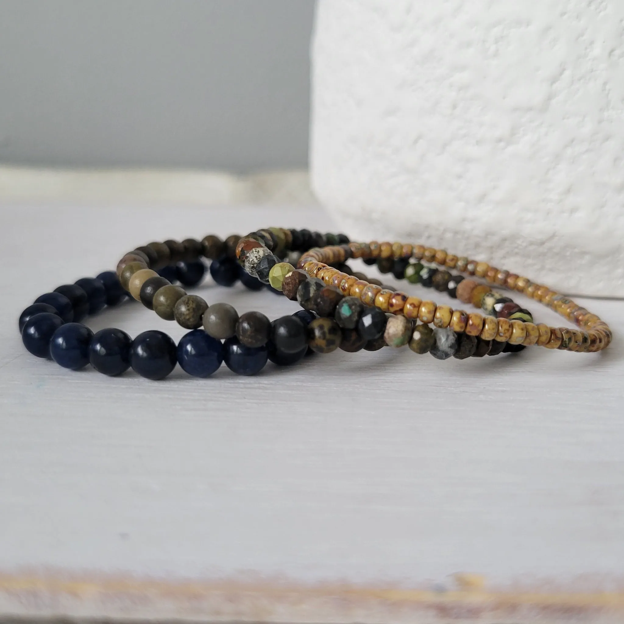 "Forest" Natural Stone Bead Bracelet - Set of 3 or Alone